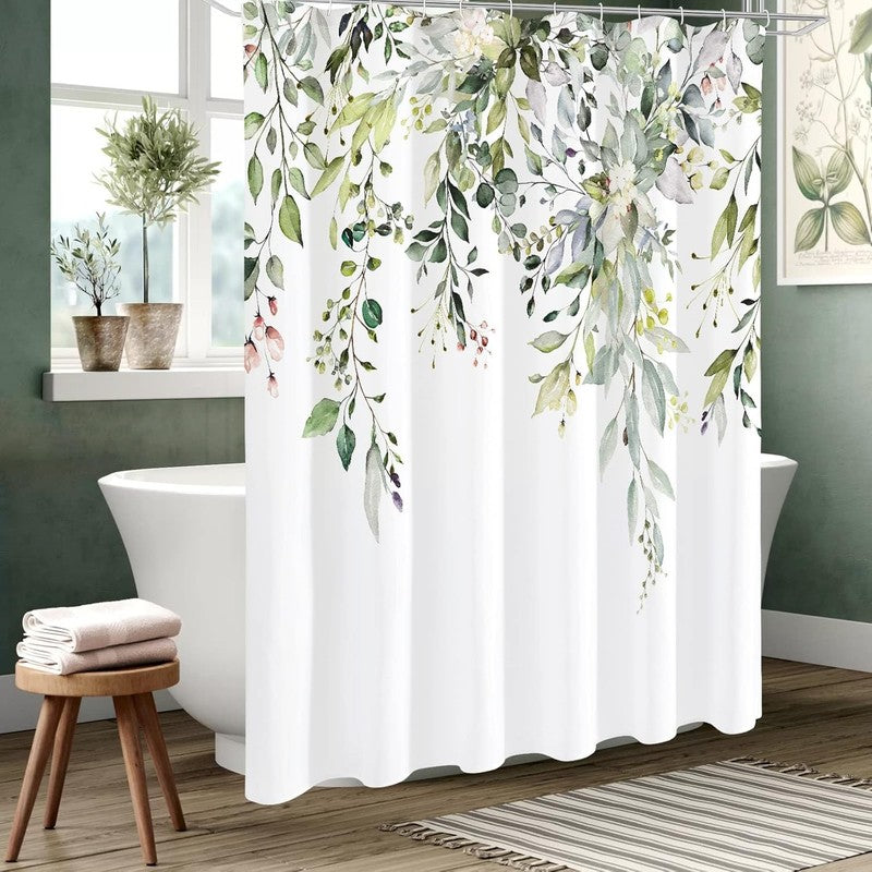 Sage Green Eucalyptus Shower Curtain Set with Hooks - Waterproof 72x72 Inch1