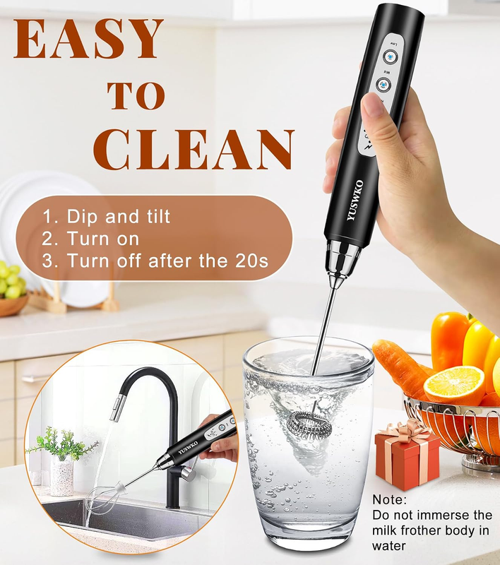 Milk Frother Handheld Rechargeable Coffee Mixer 3 Heads 3 Speeds Stand2