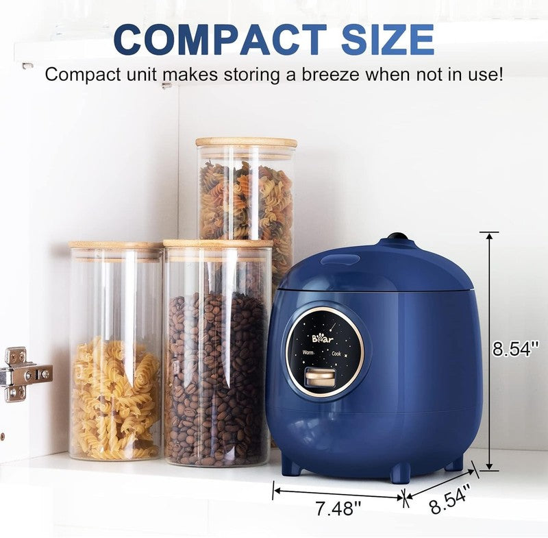 Bear Mini Rice Cooker 2 Cups, 1.2L Portable Nonstick One Button Cook & Warm Blue6