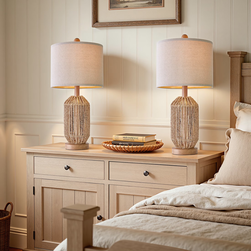 Set of 2 23.75" Twine Resin Table Lamps Retro for Bedroom & Living Room8