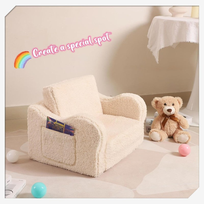 Kids 2 in 1 Flip Out Foam Sofa Couch w/ Soft Sherpa Cover, Cream4