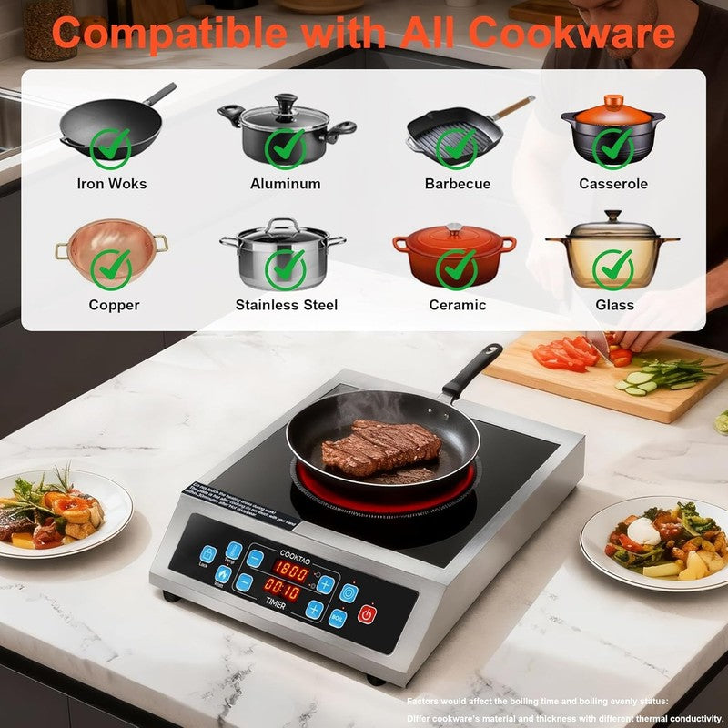 Dual Coils Design of Stainless Steel Single Burner Electric Cooktop, 1800W Comme5