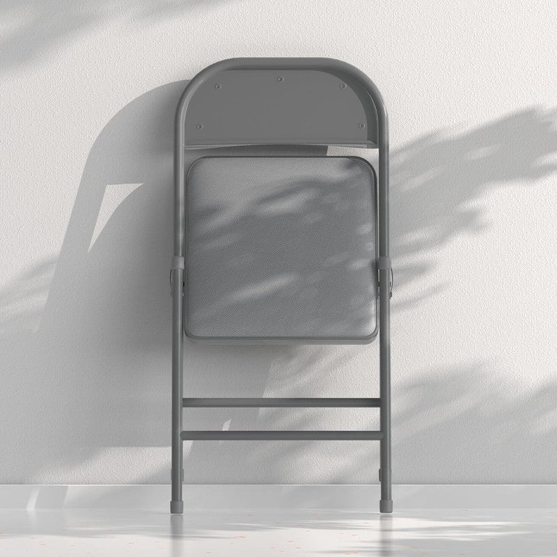 4 Pack Folding Chairs Grey Vinyl Padded Seat Steel Frame Indoor Outdoor1