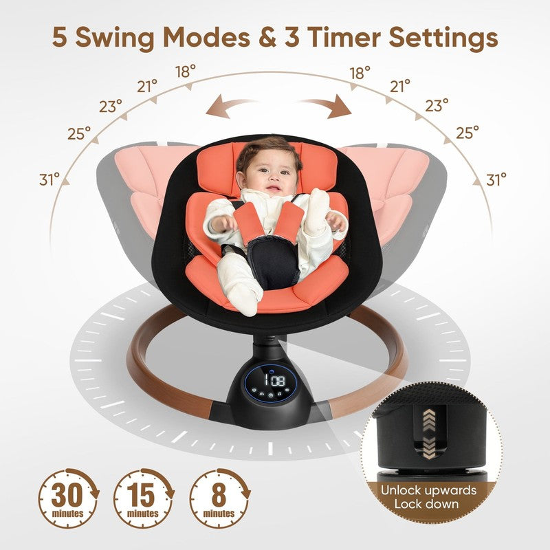 Baby Swing for Infants Bluetooth Control 5 Point 5 Speeds 10 Lullabies Black4