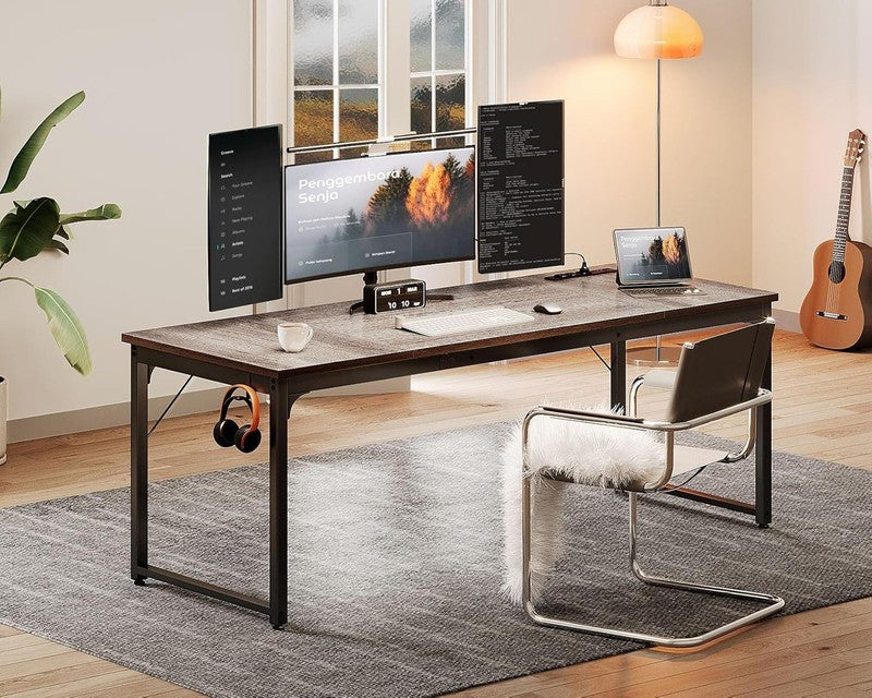 71x24 Computer Desk w/ USB Ports Large Office Study Writing Desk Grey Oak7