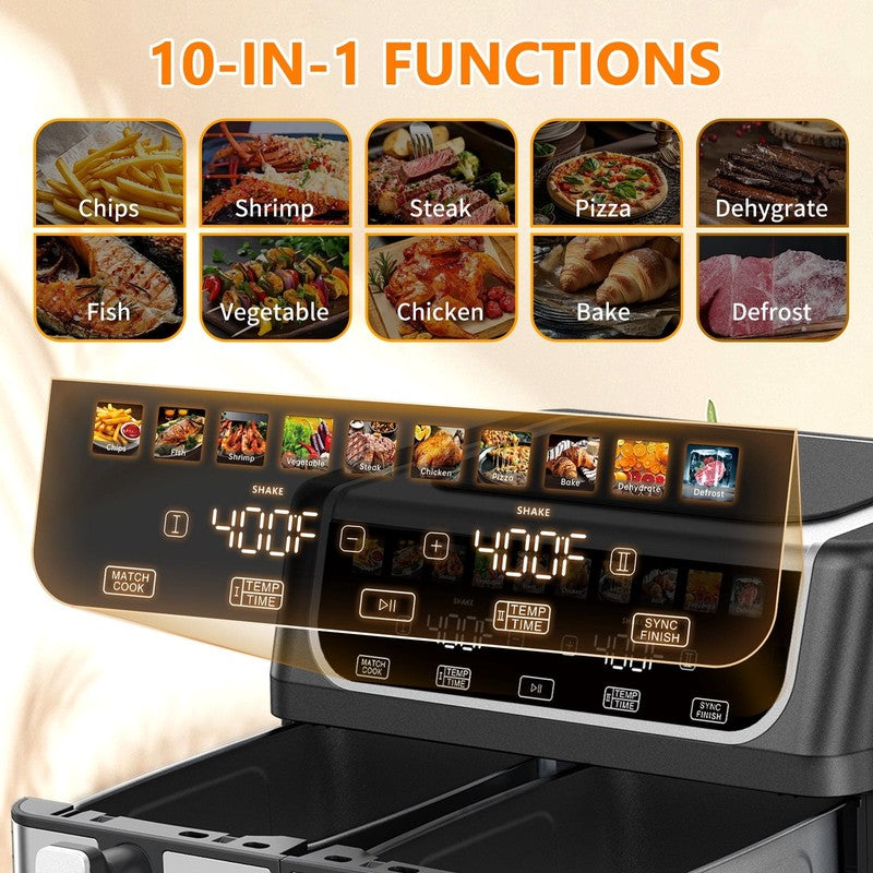 Dual Basket Air Fryer Oven, Digital Control, Clear-View Window, Versatile Air Fr2