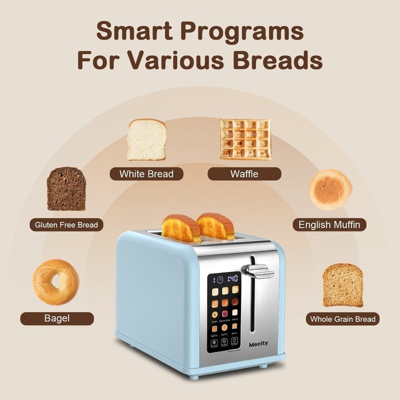2 Slice Touchscreen Toaster, Stainless Steel, Countdown Timer, 6 Shade Settings,2