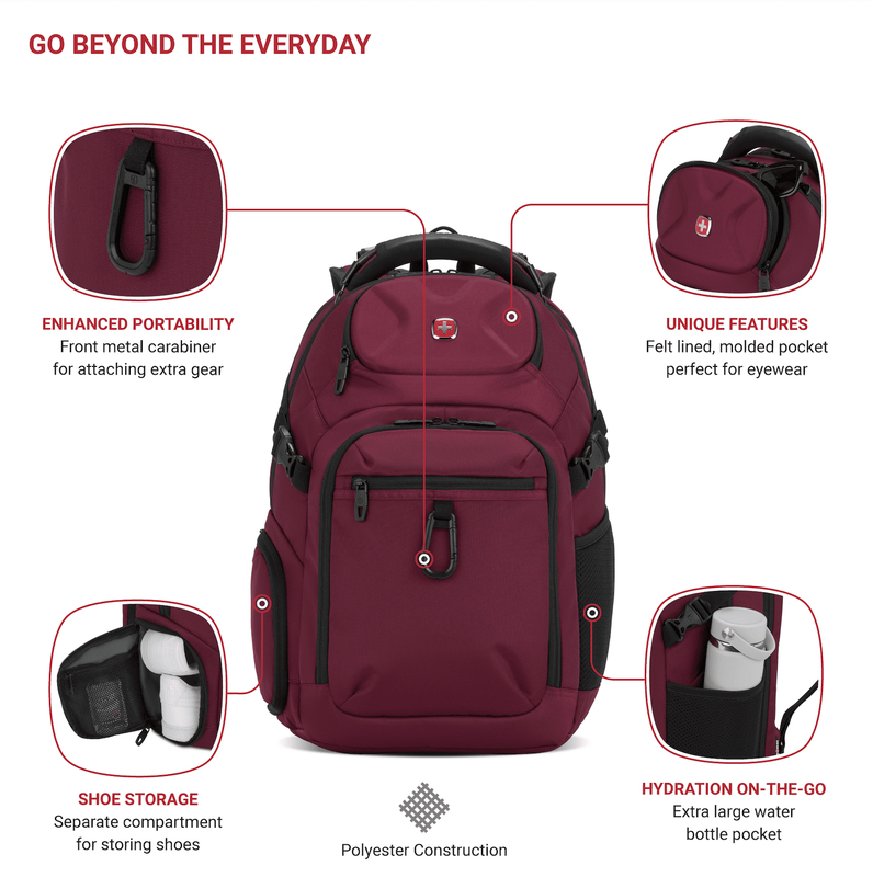Stride Scansmart Laptop Backpack, Burgundy, Feature Packed for School, Travel, E3