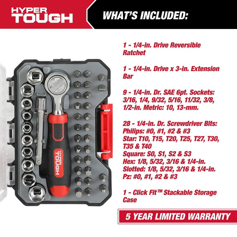 40 Piece Ratchet with Sockets and Bits in Click Fit Case1