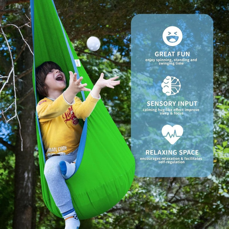 Kids Pod Swing Seat Cotton Hammock Sensory Chair Indoor Outdoor Green Blue2