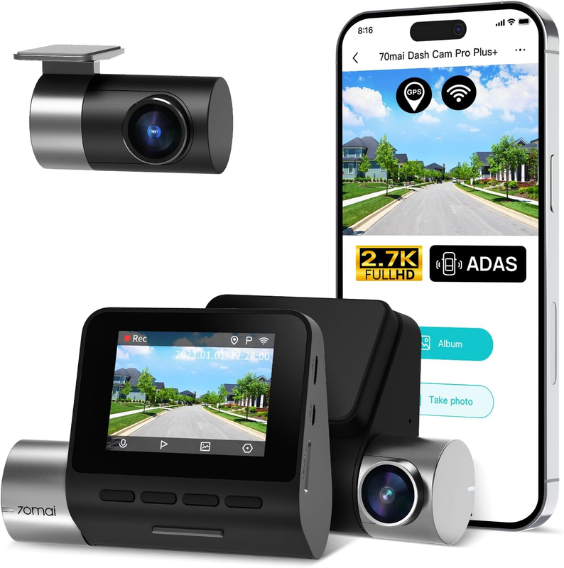2.7K Front/Rear Dash Cam A500S Sony IMX335 GPS WiFi ADAS Night Vision 2" IPS9