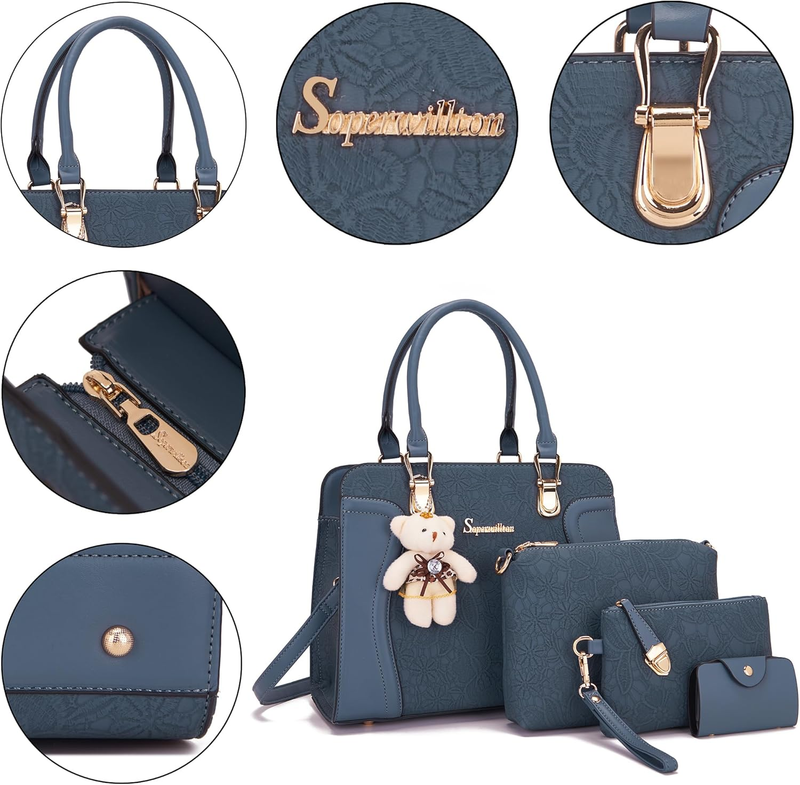 Women Fashion Handbag Set 4PCS Tote Shoulder Top Handle Satchel Purse3