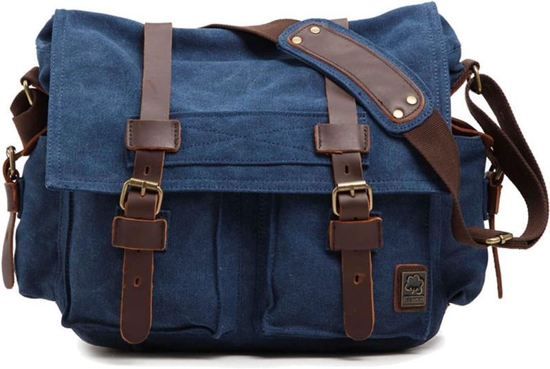 Vintage Leather Canvas Laptop Bag Messenger Bags Medium0