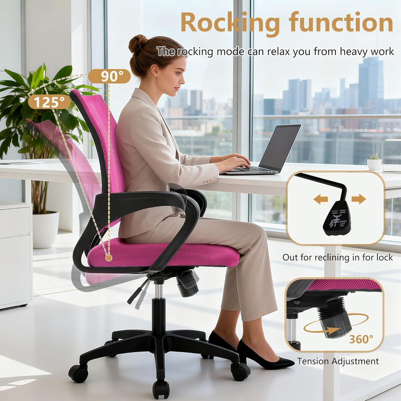 Ergonomic Office Chair Mid Back Lumbar Support Adjustable Height Breathable3
