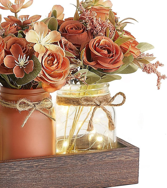 Mason Jar Lights Table Centerpiece 3 Jar Fall Farmhouse Decor Orange6