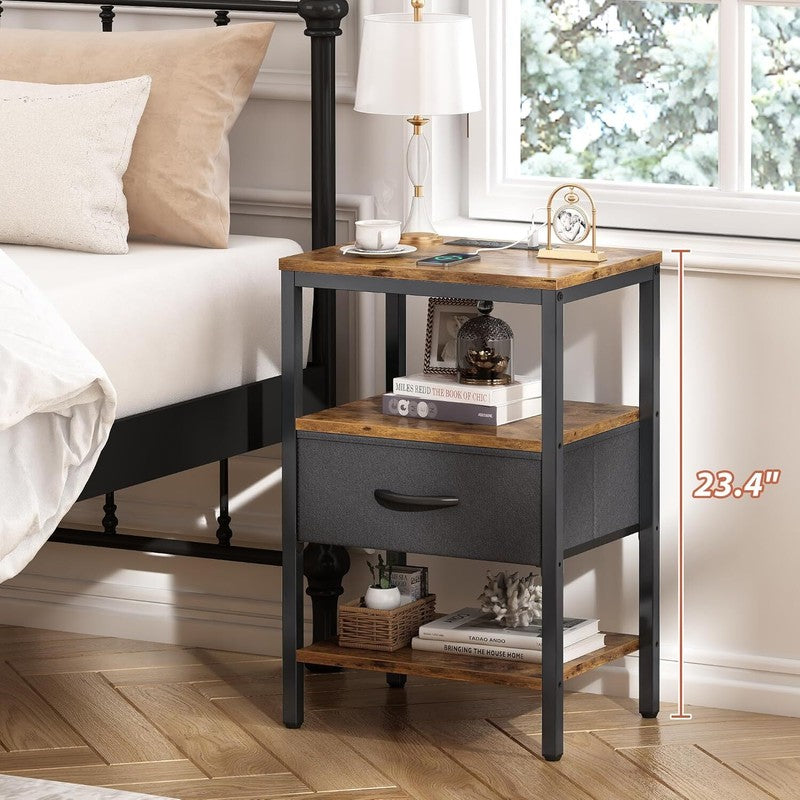 Nightstand with Charging Station, Bed Side Table with Adjustable Fabric Drawer3