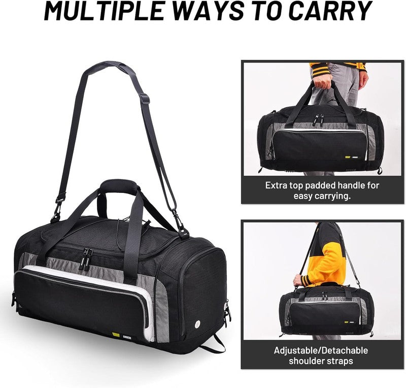 60L Large Gym Duffle Bag w/ Shoe Compartment Lightweight Sports Travel Black2