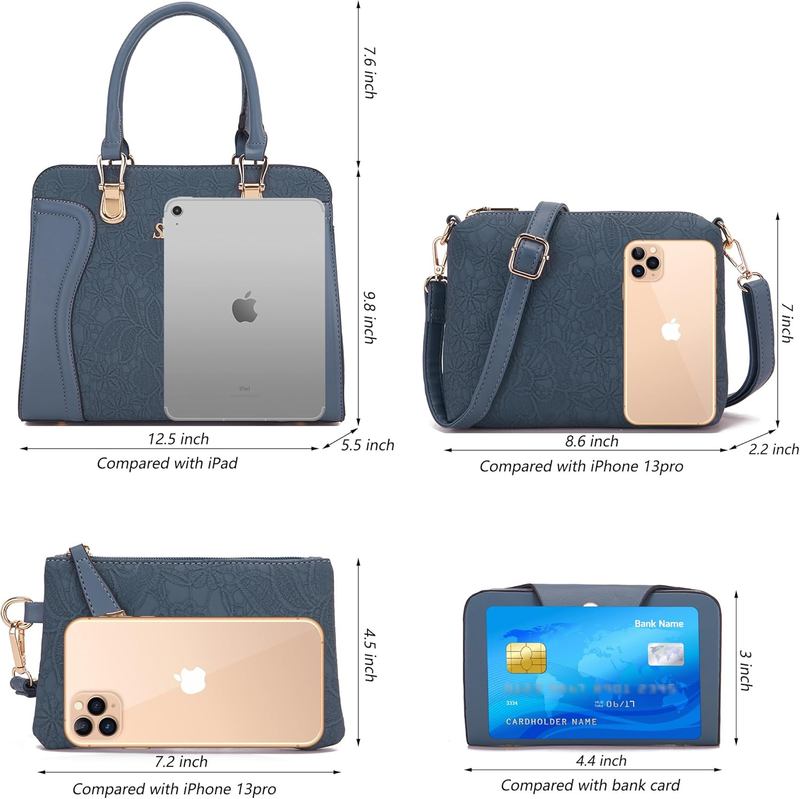 Women Fashion Handbag Set 4PCS Tote Shoulder Top Handle Satchel Purse2
