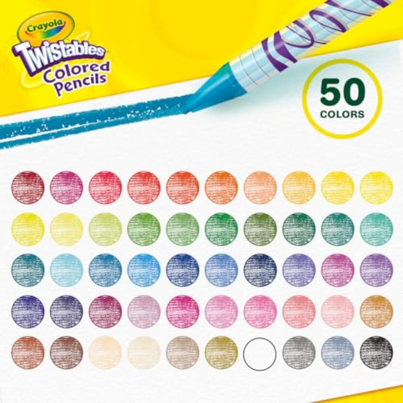 Twistables Colored Pencil Set (50Ct), Stocking Stuffer for Kids & Teens, No Shar3