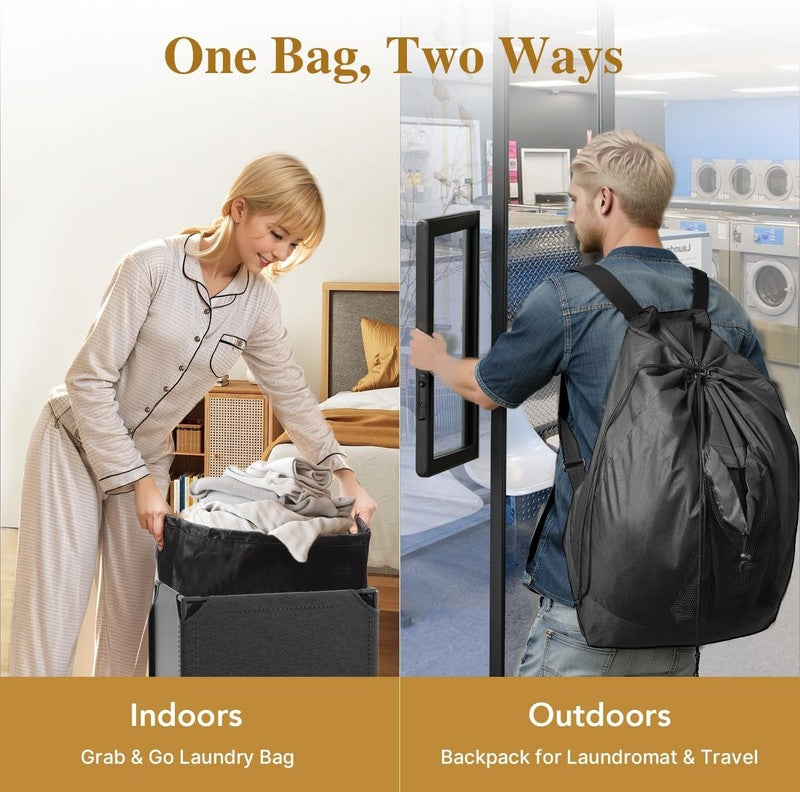 60L 2-in-1 Laundry Hamper Backpack with Lid, Waterproof Basket for College Dorm2