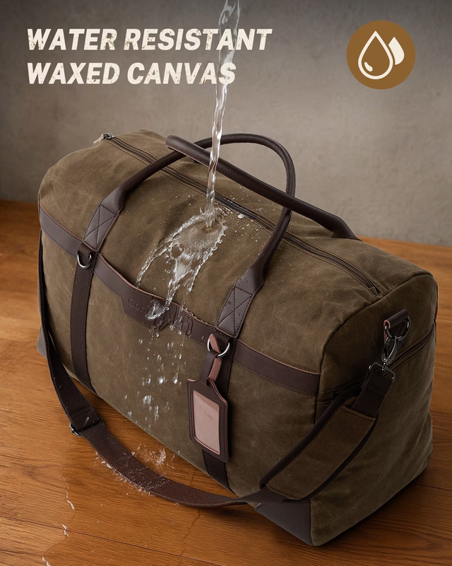 55L Waxed Canvas Duffle Bag Water Resistant Vintage Weekender w/Shoe Comp2