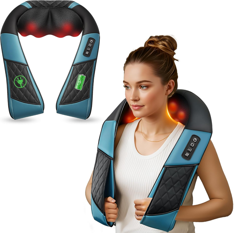 Cordless Neck Massager w/ Heat Deep Tissue Shiatsu Back Shoulder Massage9