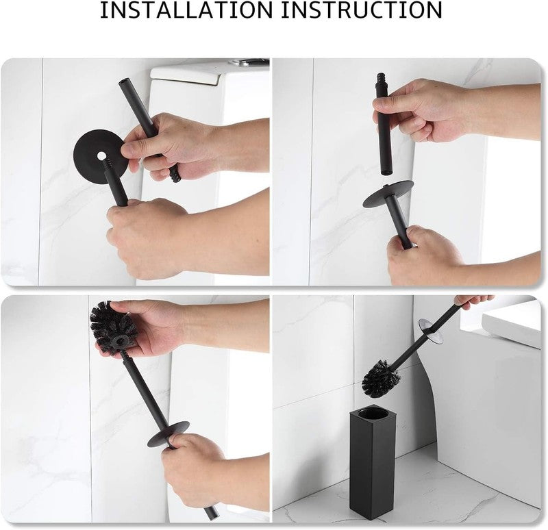 Toilet Brush and Holder Set, Matte Black Freestanding for Bathroom Storage and O2