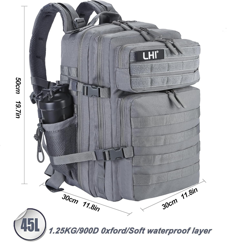 Military 45L Tactical Backpack Grey MOLLE Assault Pack Travel Bag4