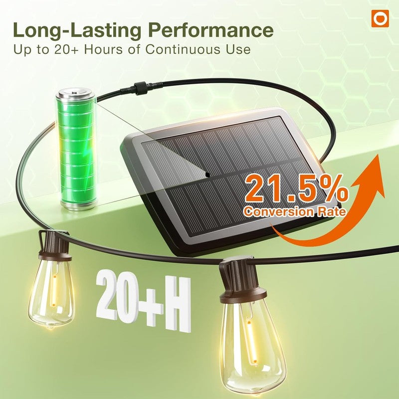 54FT Solar String Lights with Remote, 15 Shatterproof Bulbs, 3 Modes5