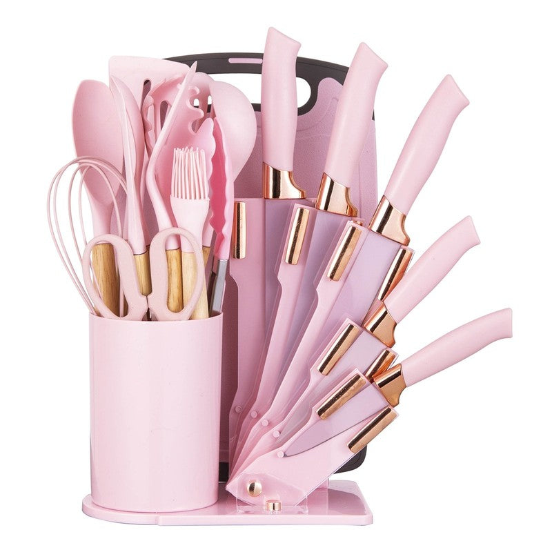 19 Piece Silicone Kitchen Utensil & Knife Set Heat Resistant Pink Gift9