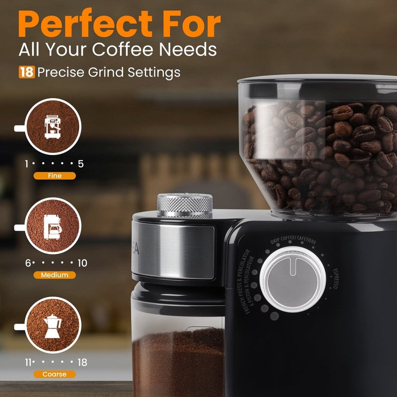 Burr Coffee Grinder Electric w/ 18 Grind Settings 3 18 Cup for All Brew Types1