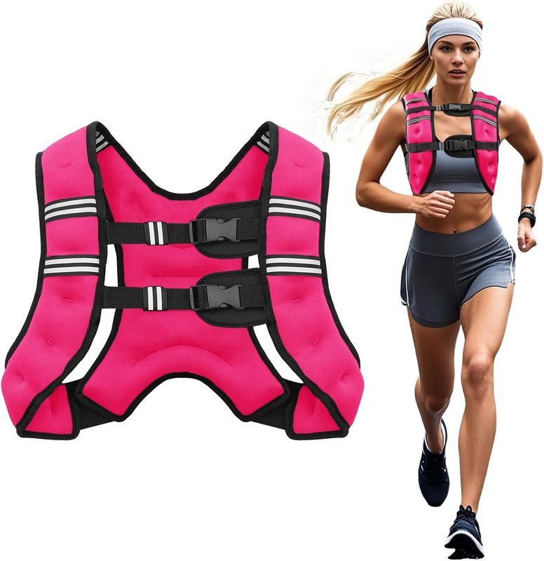 Weighted Vest 12Lb Adjustable Reflective Stripe Strength Training Workout Pink10