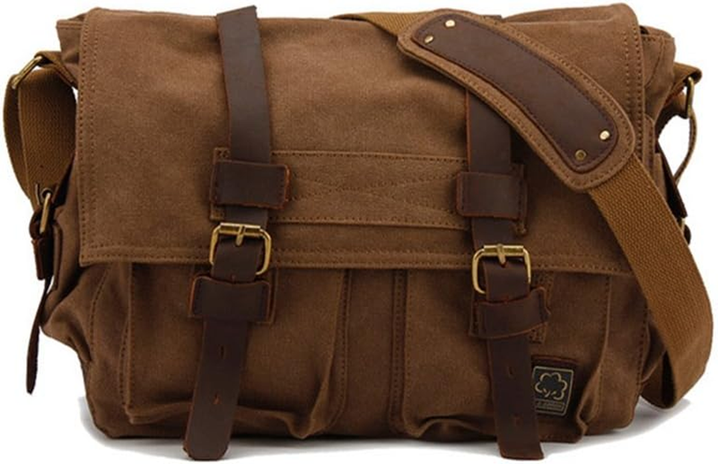 Vintage Leather Canvas Laptop Bag Messenger Bags Medium9