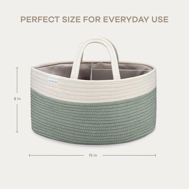 Rope Diaper Caddy Organizer Large 3 Compartment Baby Basket Sage4
