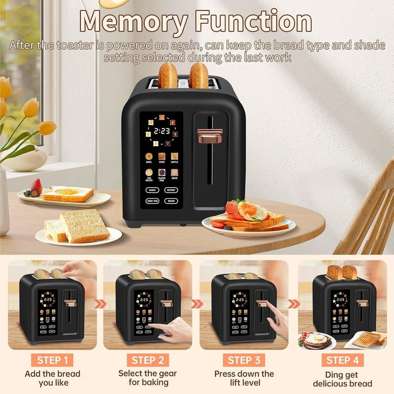 2 Slice Touch Control Toaster LCD 1350W Wide Slots 1350W Brown7