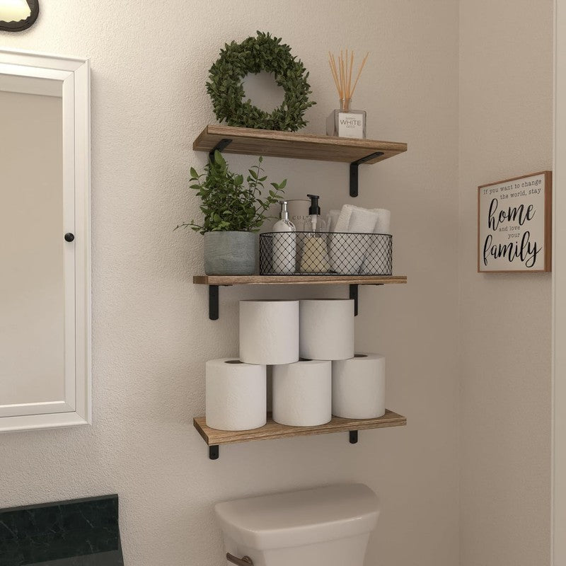 Wood Floating Shelves Set of 6, Shelves for Wall Decor, Farmhouse Shelf for Bedr3