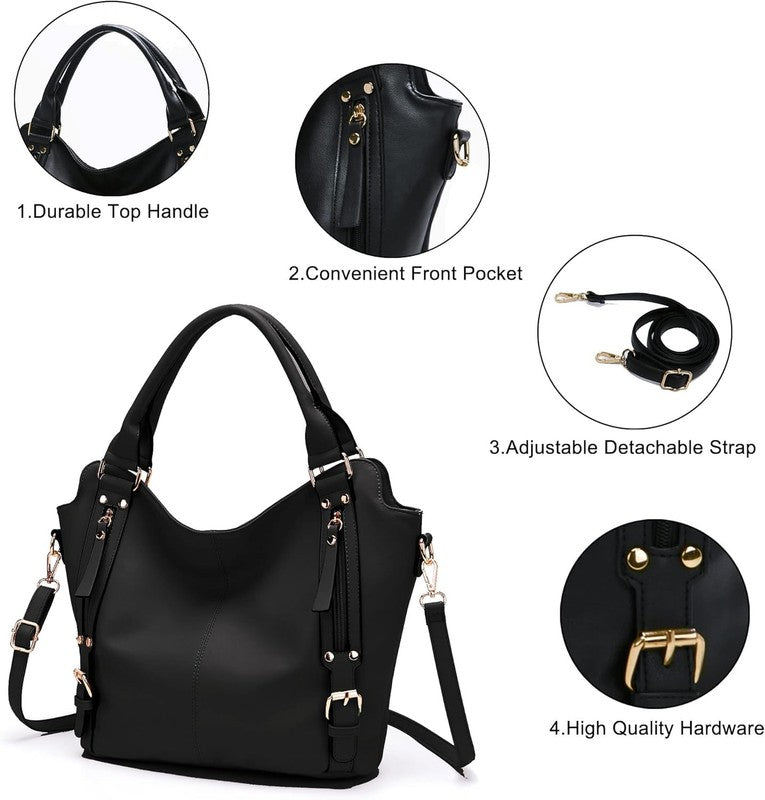 Women Large PU Leather Shoulder Tote Hobo Crossbody Bag Wallet Set 4PCS3