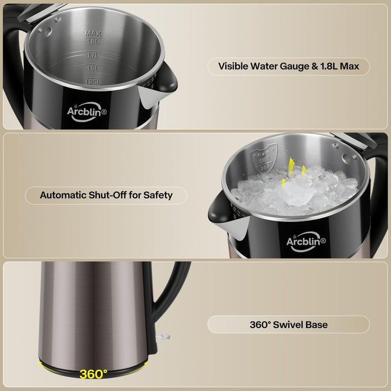 Electric Kettle 1.8L 1350W Double Wall Stainless Steel Auto Shut Off Dry Gold3