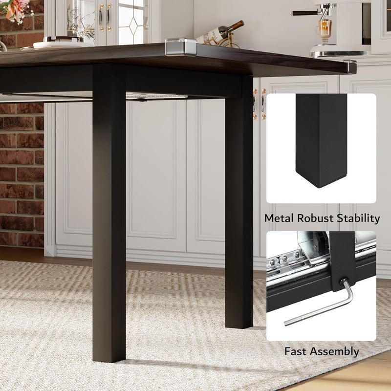 63" Extendable Dining Table for 4 8, Square Wooden Dining Room Table with Metal 3