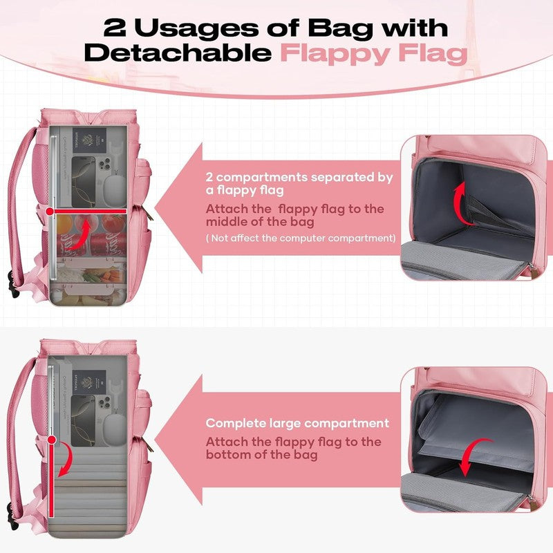 Travel Laptop Backpack 15.6 17.3" Nurse Work Bag w/ Lunch Box Pink5