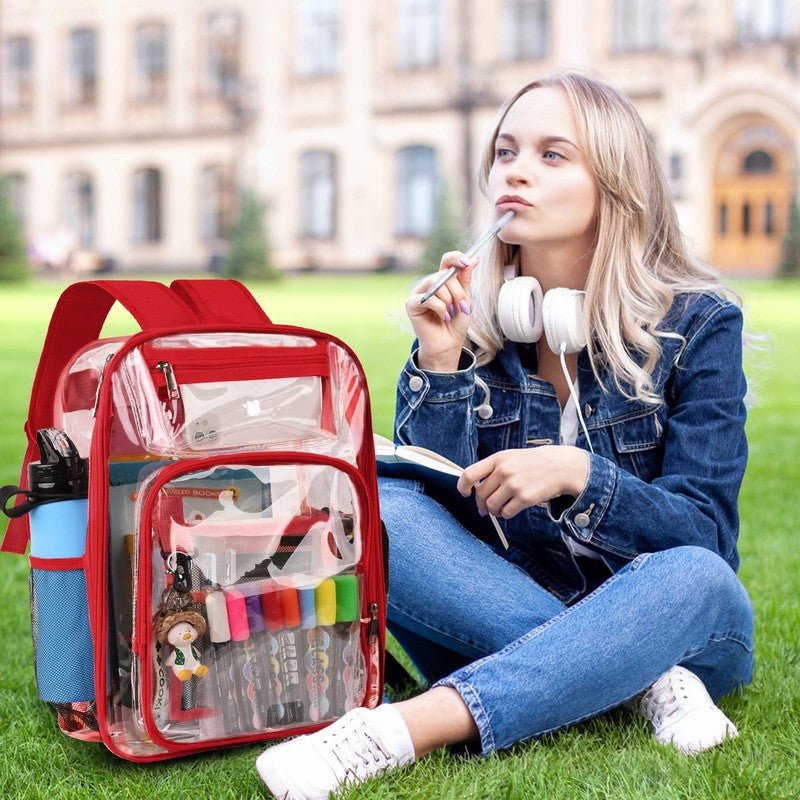 Clear Backpack, Heavy Duty PVC Transparent Backpack Stadium Approved with Reinfo6