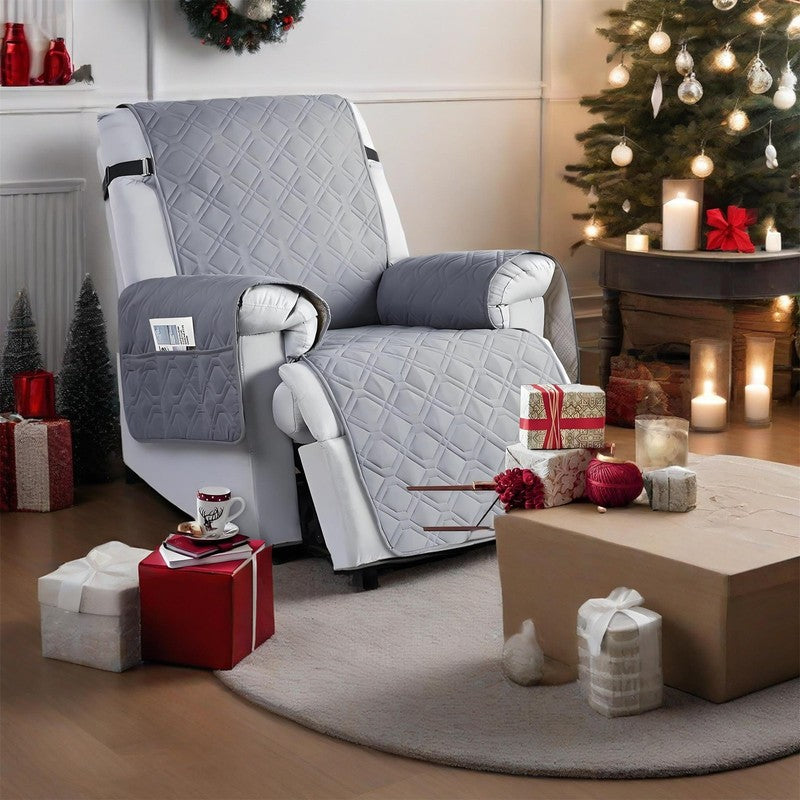 Waterproof Recliner Chair Cover Gray 28" 5-Layer Anti-Slip with Side Pockets7
