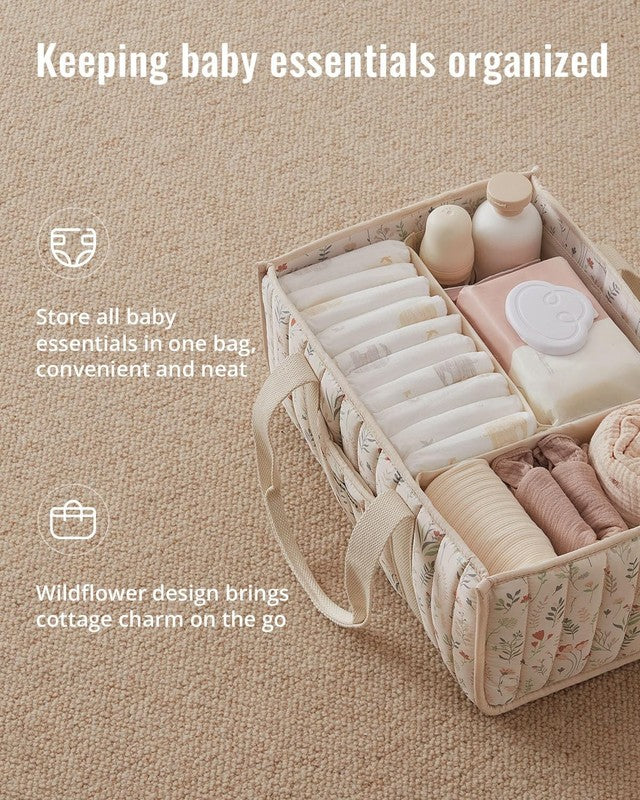Floral Diaper Caddy Organizer Nursery Storage Basket Beige Baby1