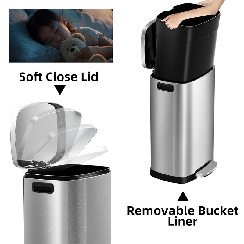13 Gallon Stainless Steel Trash Can 50L Soft Close Pedal Bin Kitchen2