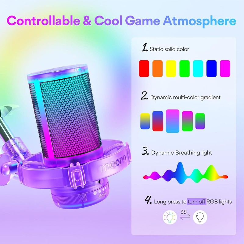 RGB USB Condenser Gaming Microphone Noise Cancel Mic for PC/PS5 DGM20S Purple2