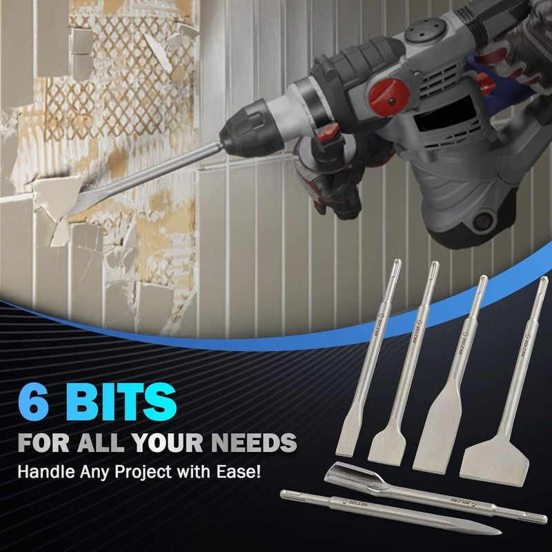 SDS Plus Chisel Set, 6Pc Masonry & Tile Drill Bits for Home Improvement1