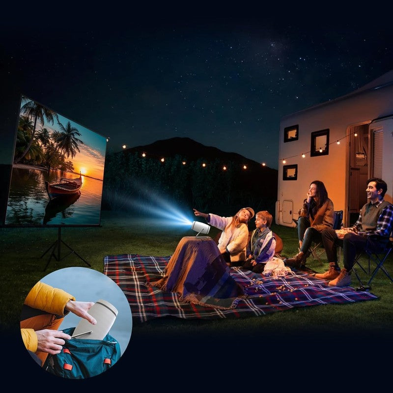 Mini Portable Movie Projector with Wifi and Bluetooth, 4K 1080P Support, 180° Ro7