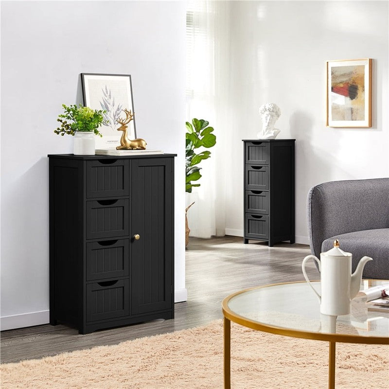 Wooden Bathroom Cabinet with Drawer and Freestanding, Black7