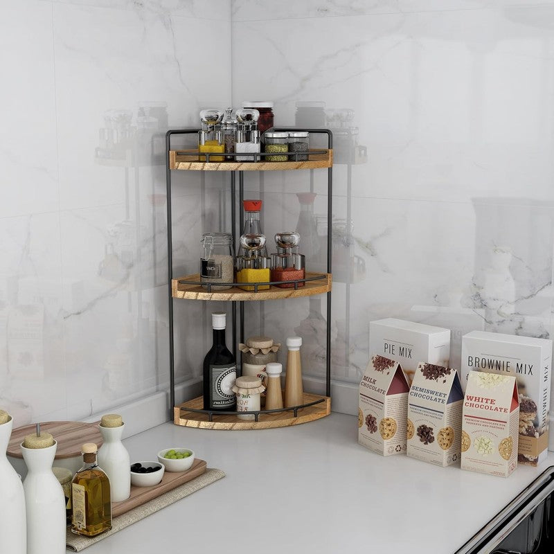 3-Tier Corner Bathroom Organizer Countertop for Storage,Vanity Tray,Wood Counter5