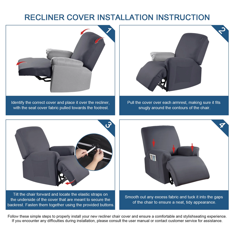 3-Piece Dark Gray Recliner Slipcover Stretch Chair Cover with Pockets3